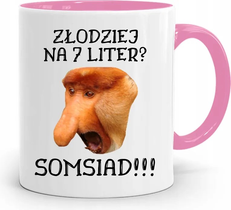 Rózsaszín Bögre Hordozó Janusz Tolvaj 7 Betűs, fényképes nyomattal