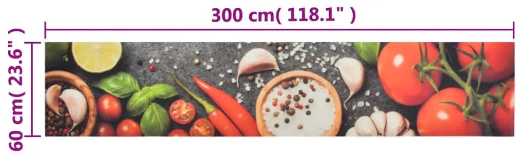 mosható zöldségmintás bársony konyhai szőnyeg 60x300 cm