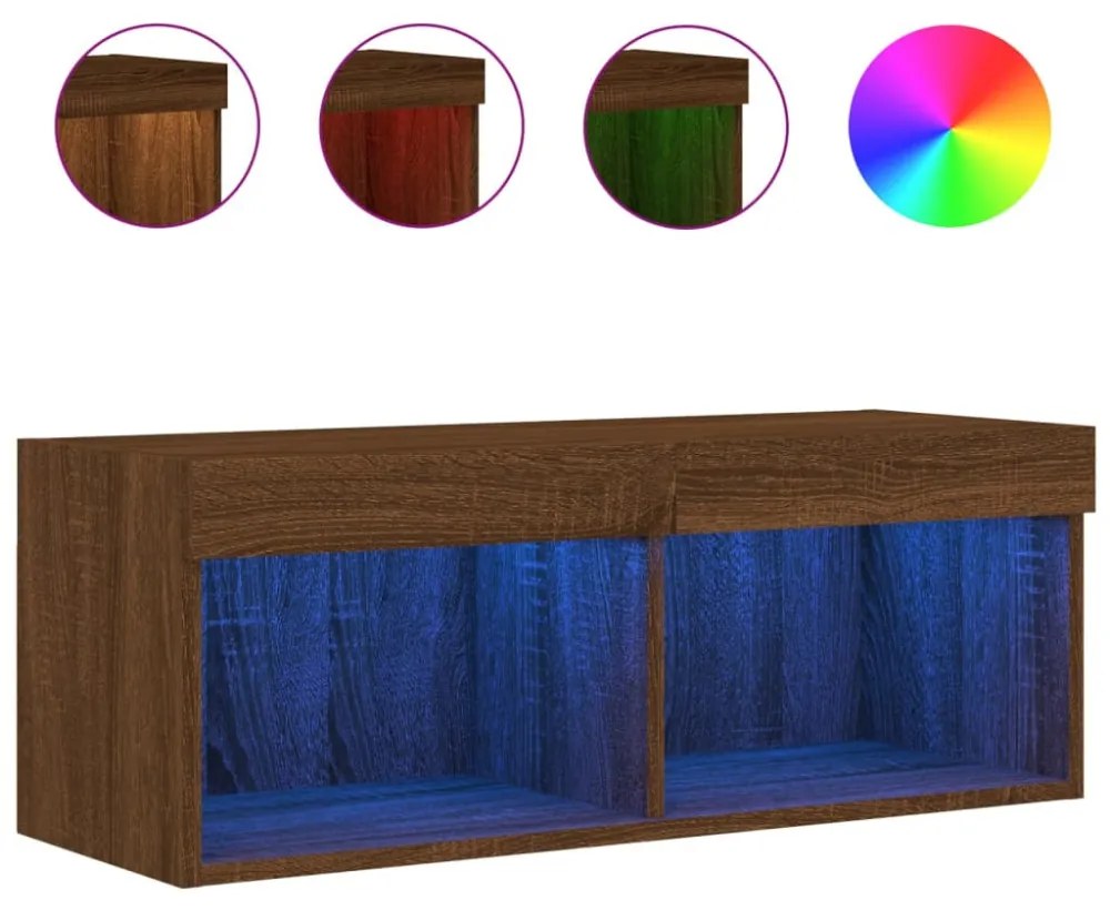barna tölgy színű TV-szekrény LED-világítással 80 x 30 x 30 cm