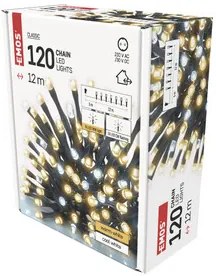 LED karácsonyi fényfüzér, villogó, 12 m, kültéri és beltéri, meleg/hideg fehér, időzítő