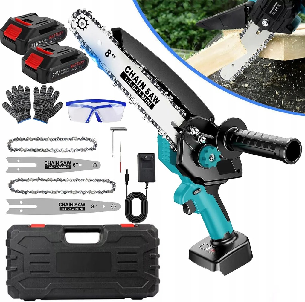 Akkumulátoros Láncfűrész Mini Ágfűrész 2xAKU 6”+8”