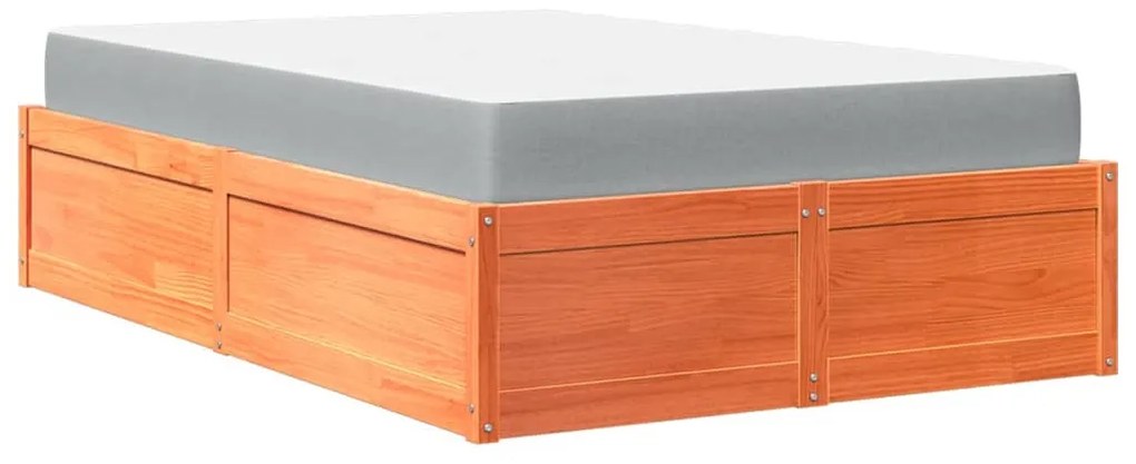 viaszbarna tömör fenyőfa ágy matraccal 120 x 200 cm