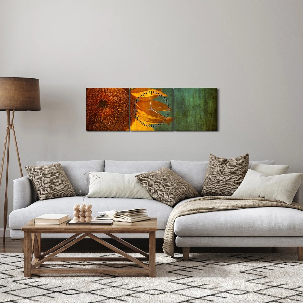 Kép - napraforgó (órával) (90x30 cm)