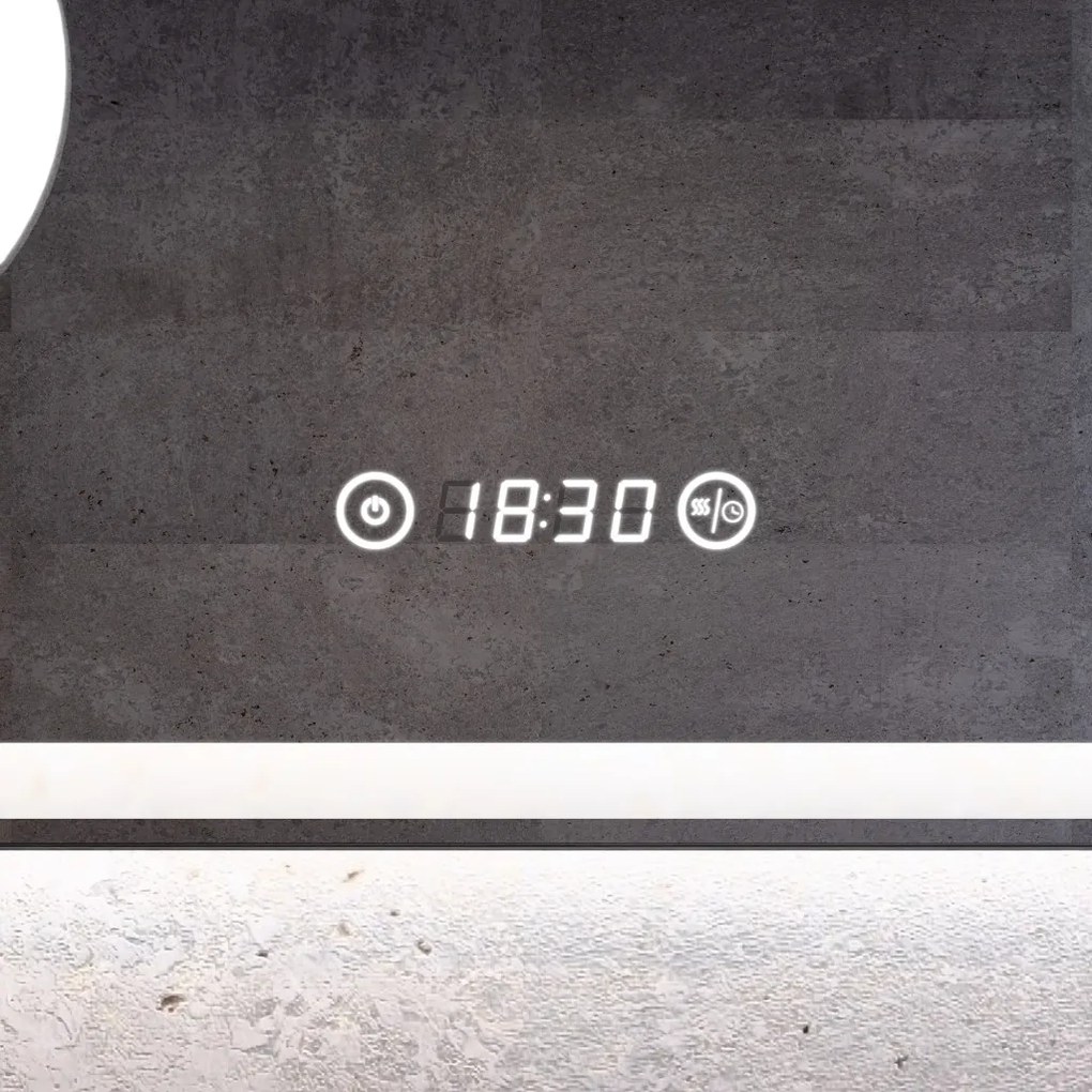 Fürdőszobai LED tükör 80x80cm | Páramentesítő - Kozmetikai tükör - Fényerő + színhőfok állítás - Digitális óra | Welland Luxury-Line G795