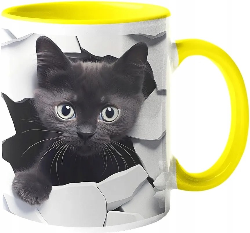 Csodaszép Macskás Bögre Macskáknak Fekete Cica "3D hatás" Ajándék 330ml.