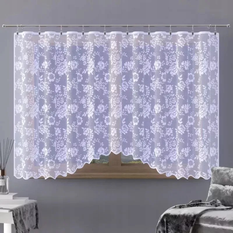 Gyönyörű elegáns fehér virágmintás jacquard függöny 400x160 cm Jurema A124