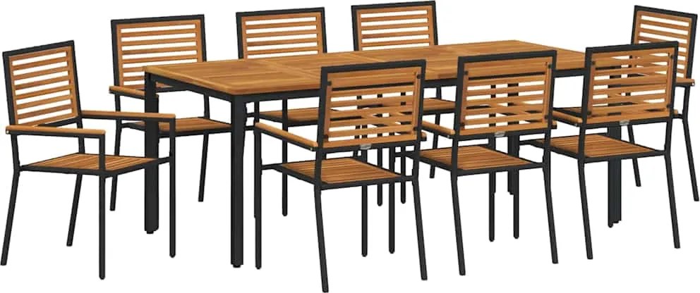 vidaXL Kert étkező szett 9 pcs Fekete és Barna polirattan