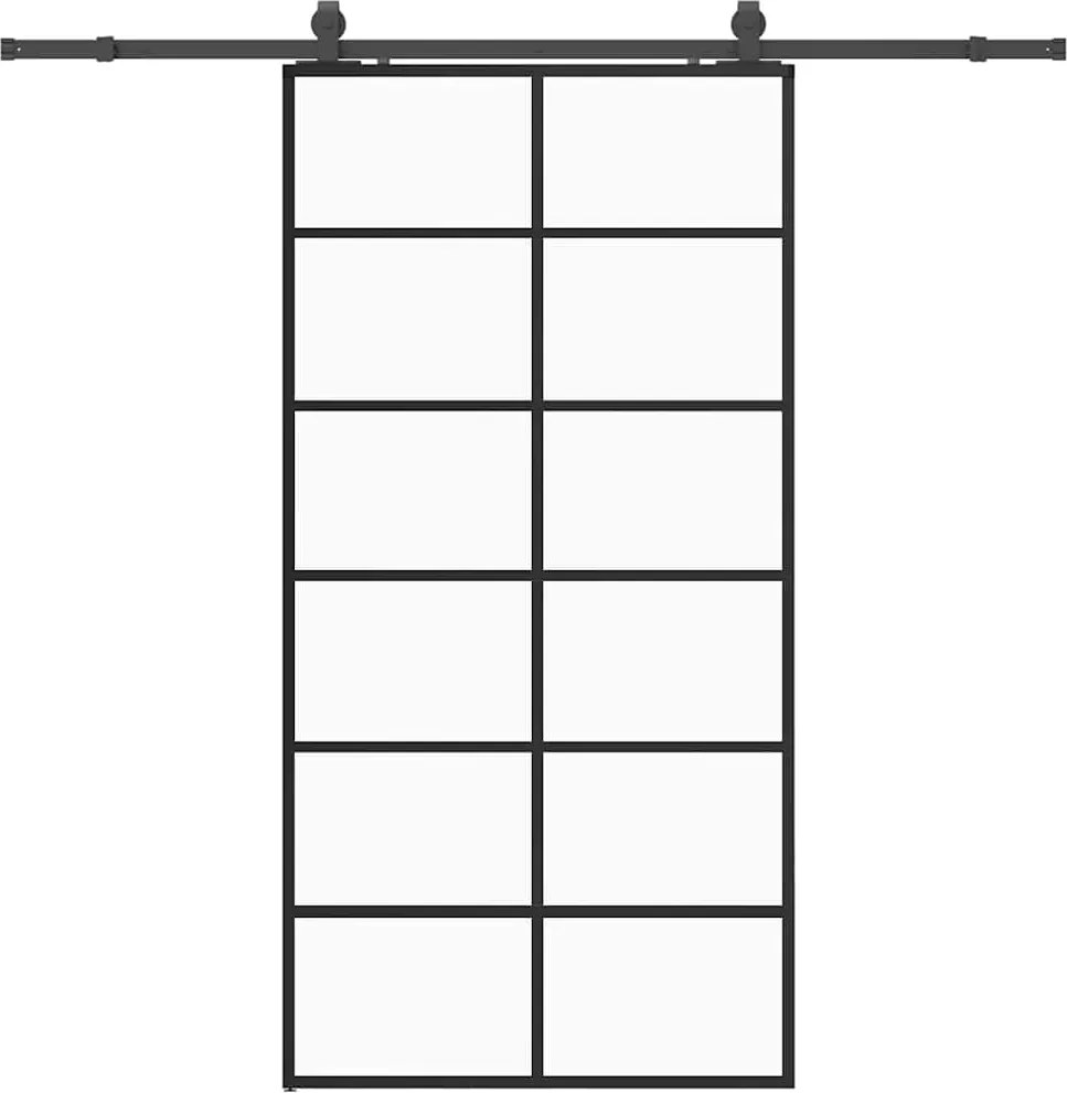vidaXL fekete ESG üveg tolóajtó fémszerelvény-szettel 102x205 cm