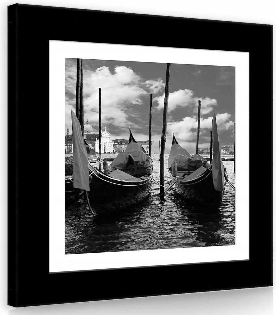 Vászonkép 40x40 Velence gondolák víz oszlopok tükröződés nyugalom melankólia