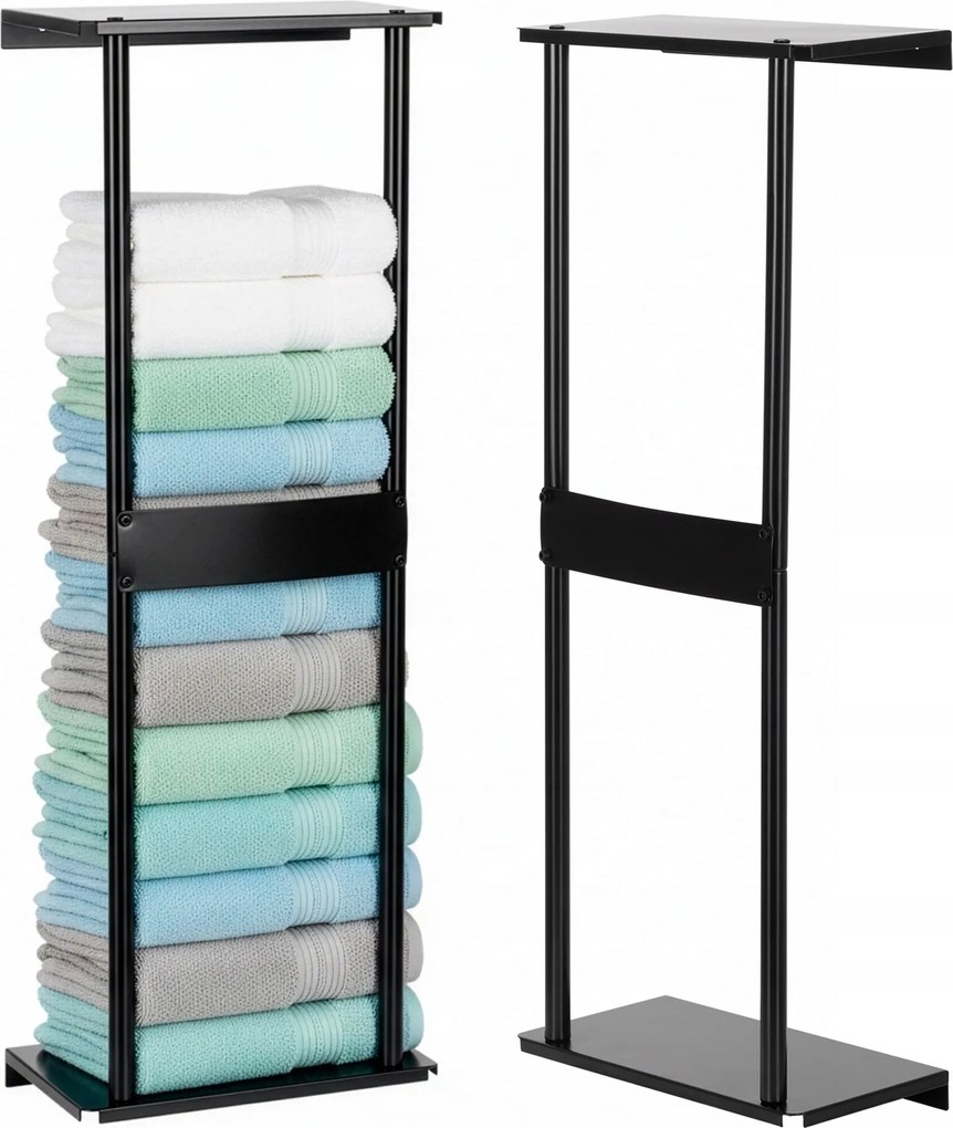 Törölközőtartó Polc Akasztós Fürdőszoba Loft Fekete Fém Fali