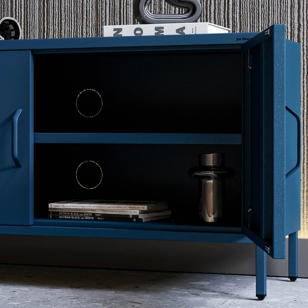 Fém TV-szekrény lábakkal, sötétkék, 1150x595x400 mm: ROSA Modern