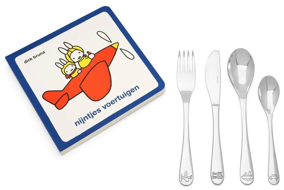 Ezüstszínű rozsdamentes acél gyerek evőeszköz 4 db-os Miffy – Zilverstad