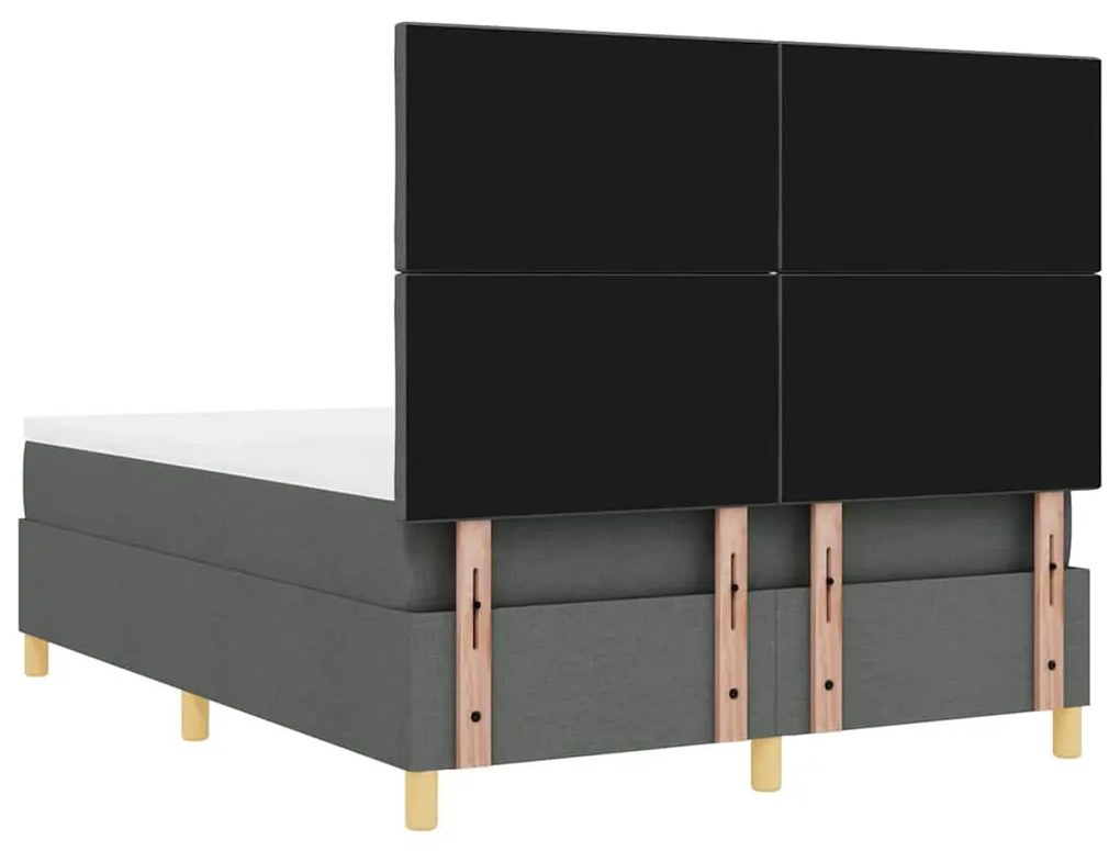 Boxrugós ágy fejtámlával Sötétszürke 140 x 200 cm szövet