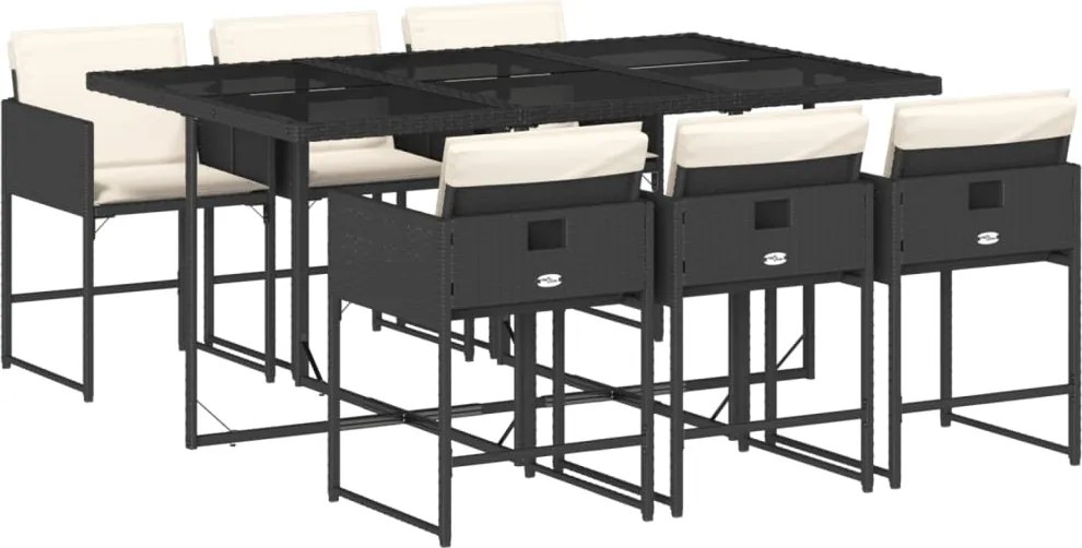 vidaXL 7 részes fekete polyrattan kerti étkezőgarnitúra párnával