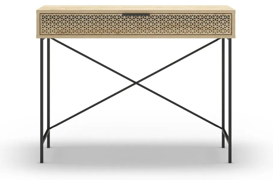 Natúr színű konzolasztal tölgyfa dekorral 35.5x110 cm Ecrin – Marckeric