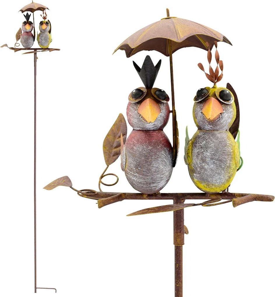 Fém kerti dekoráció madarakkal az esernyő alatt 133 cm Madár