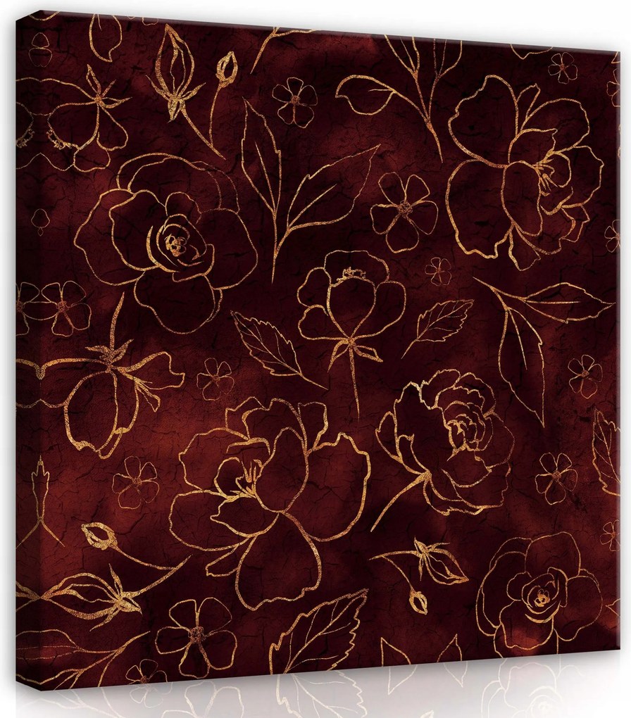 Vászonkép 40x40 Luxus vintage arany virág minta bordó elegancia