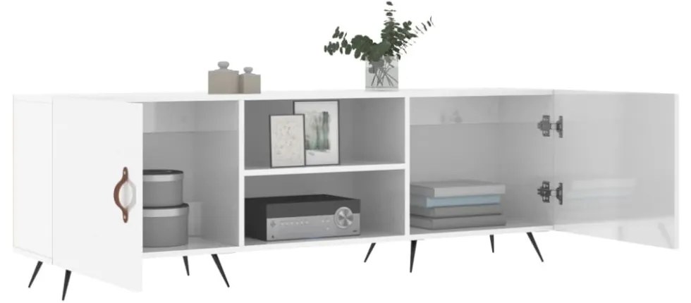 fehér magasfényű szerelt fa TV-szekrény 150x30x50 cm