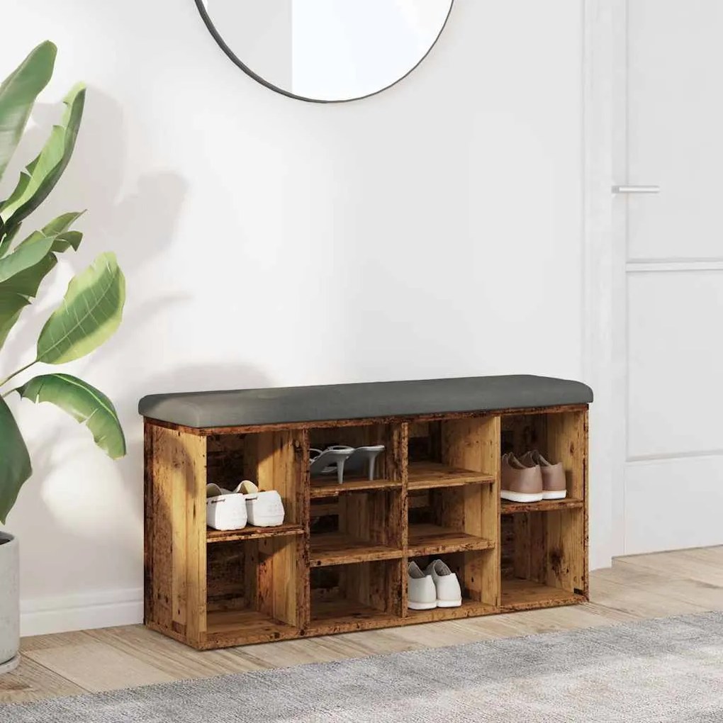 antik fa szerelt fa cipőtároló pad 102x32x50 cm