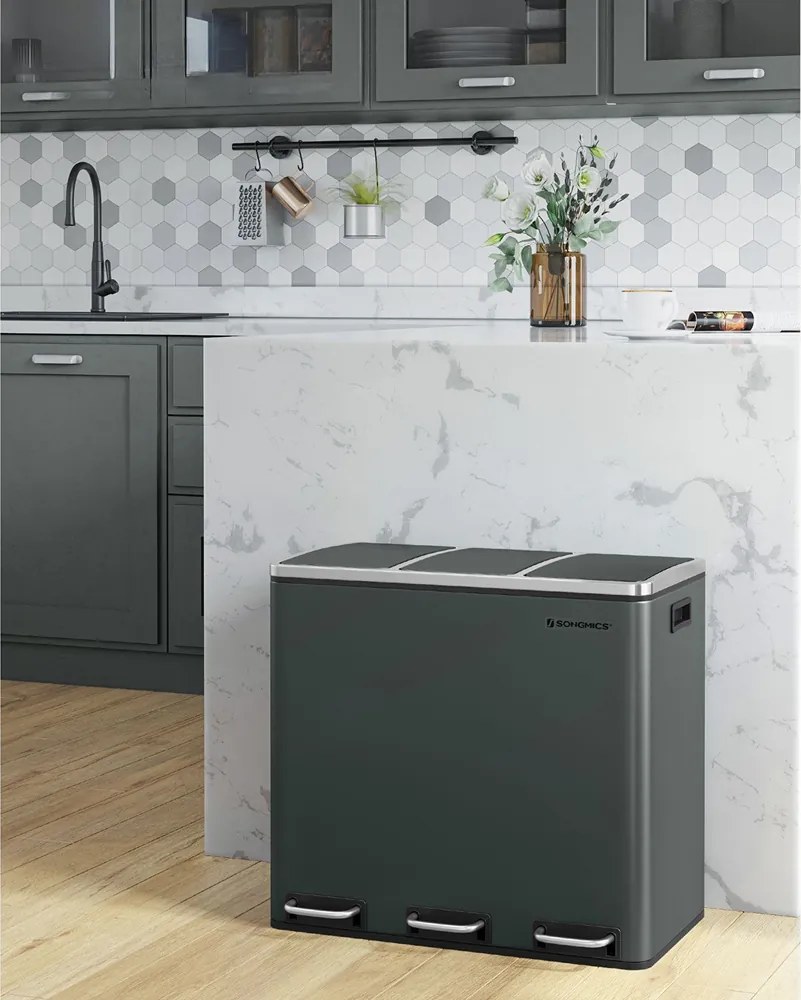 SORT szelektív hulladékgyűjtő 54 l (3×18 l), antracit/ezüst SongmicsHome