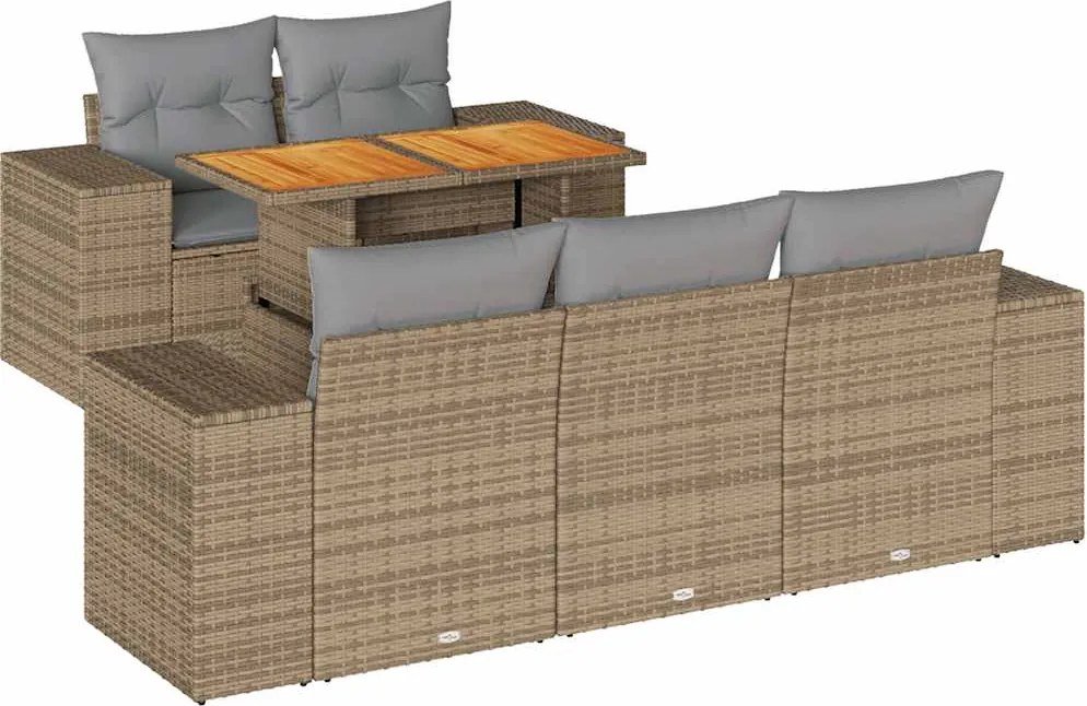 vidaXL 6 részes bézs polyrattan kerti ülőgarnitúra párnával