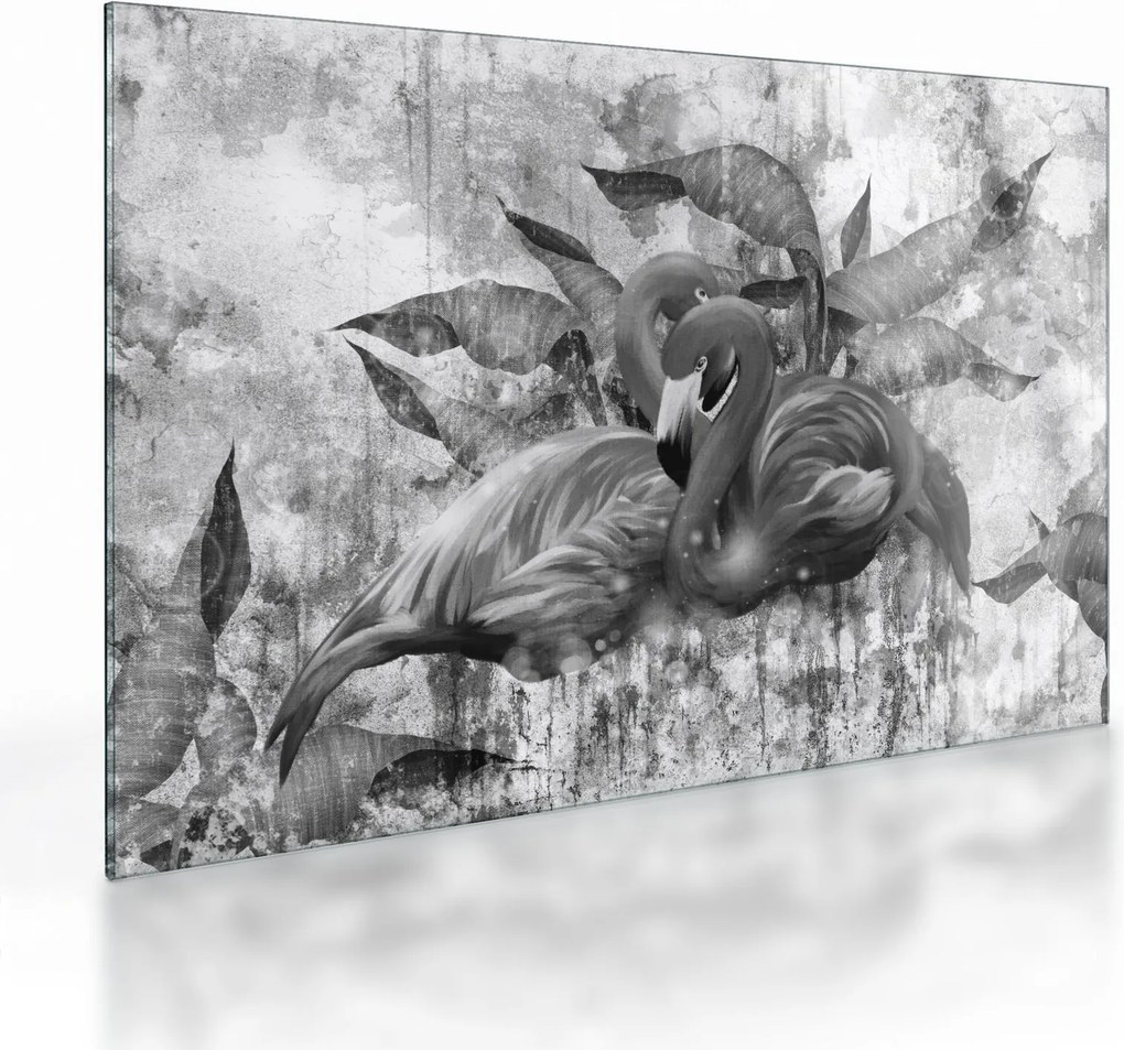Üveg kép - Flamingók graffiti (70x50 cm)