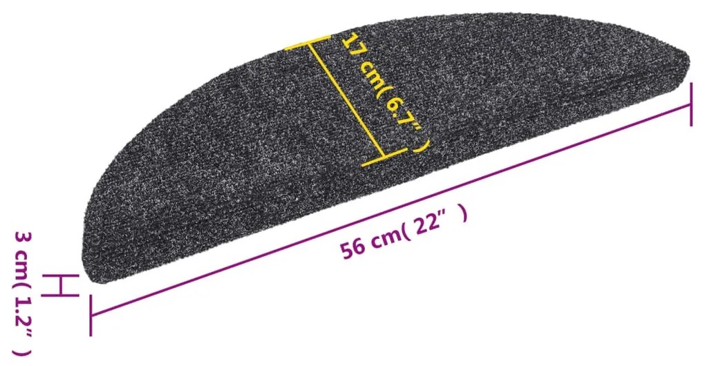 15 db sötétszürke öntapadós lépcsőszőnyeg 56x17x3 cm