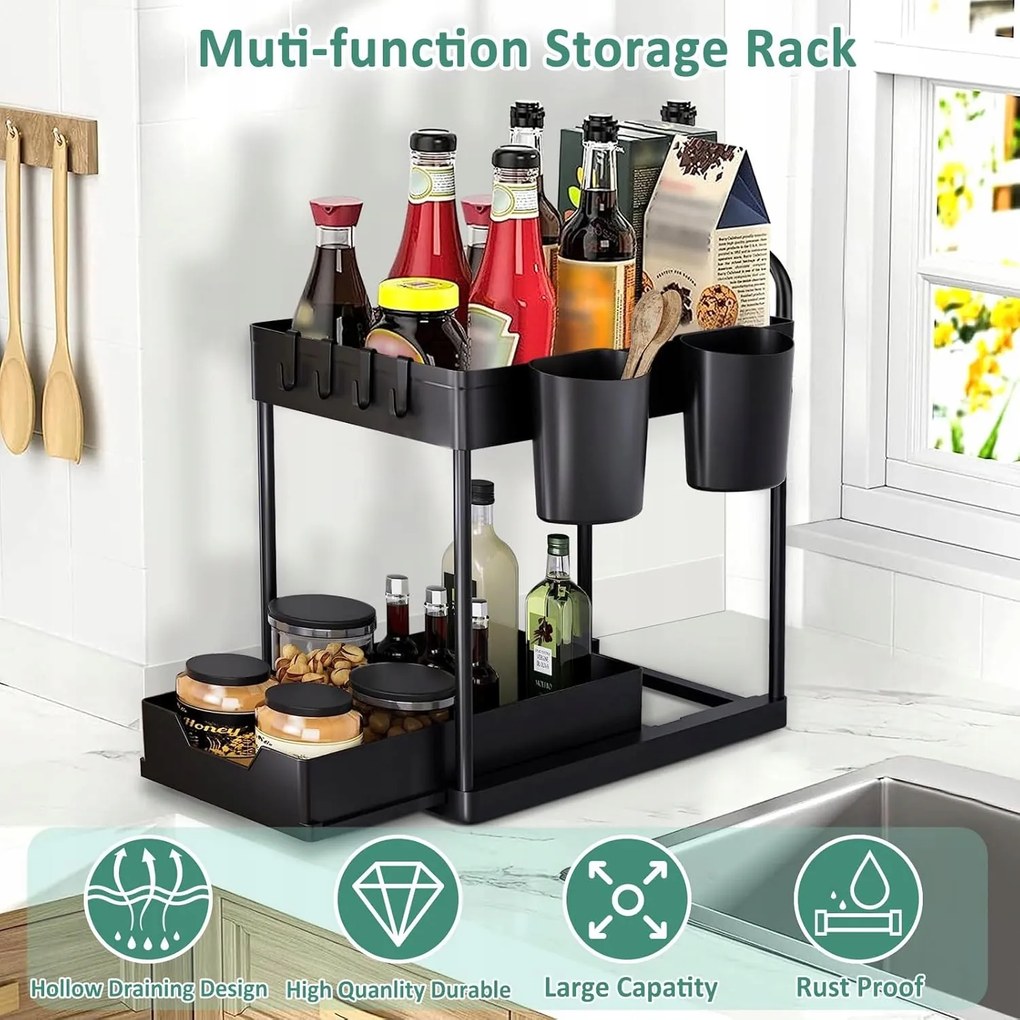 Mosdó alatti polc, 2 szint, konyhai rendszerező