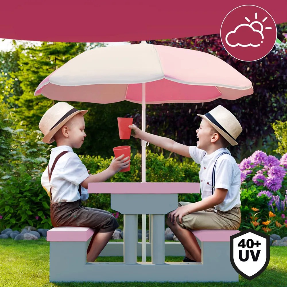 JASMIN gyerek ülőgarnitúra napernyővel, 67x78,5x42,5cm, rózsaszín/szürke Spielwerk