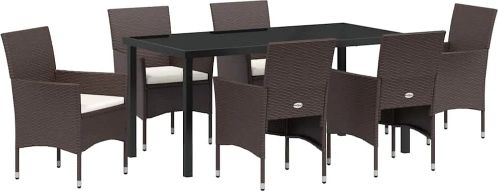 vidaXL Kert étkező szett párnával 7 pcs Barna polirattan