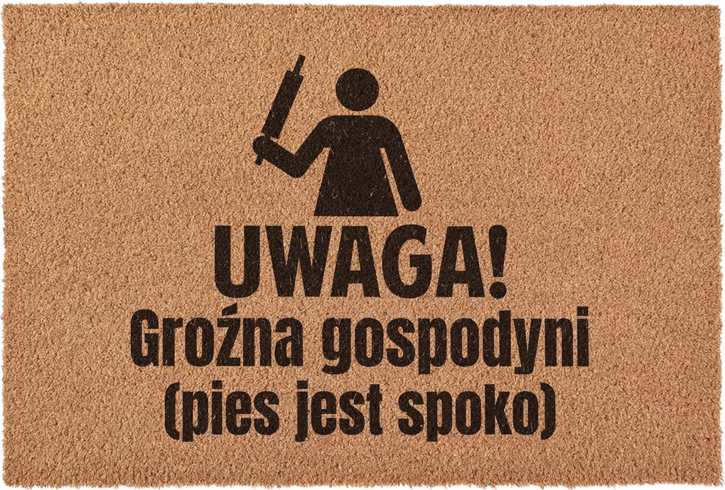 Lábtörlő Figyelem! A veszélyes háziasszony kutya jó fej a kókusz ajtóhoz 60x40