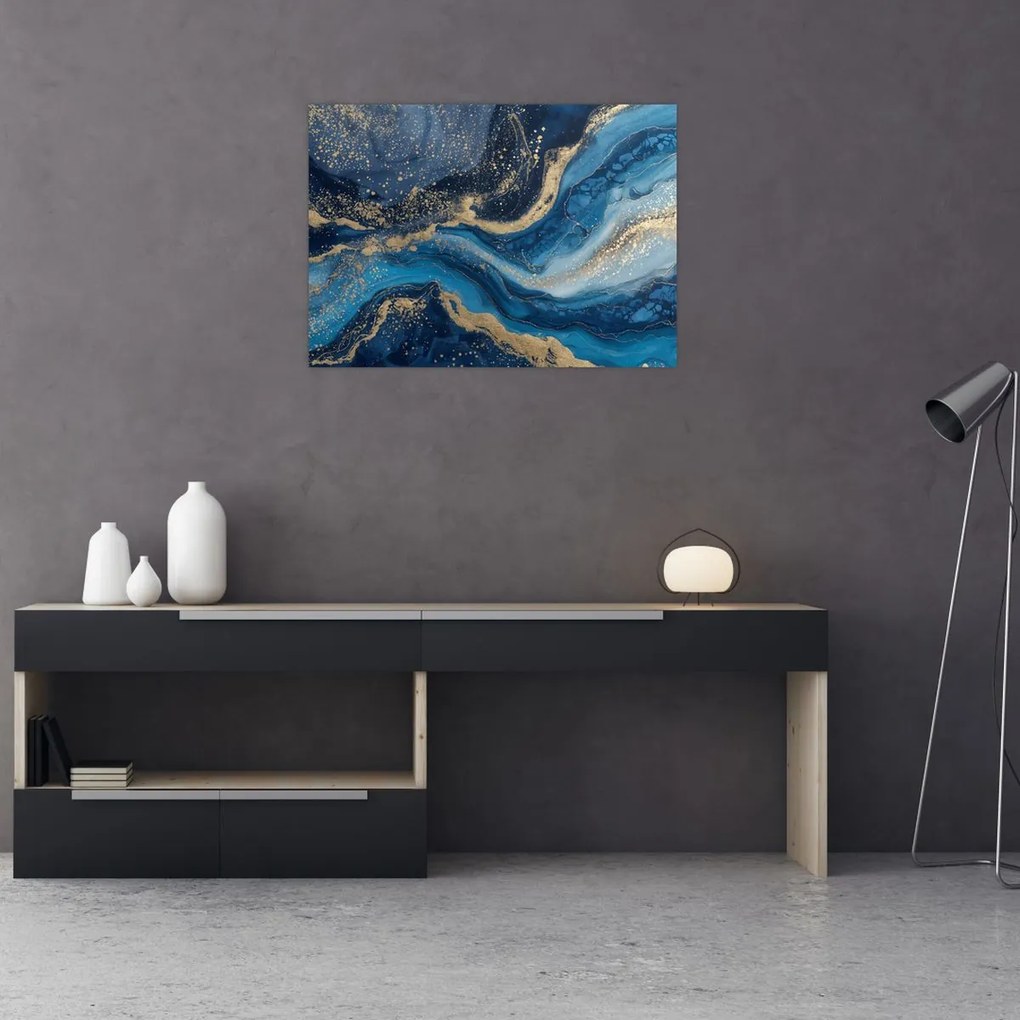 Üveg kép - Kék-arany absztrakt márvány (70x50 cm)