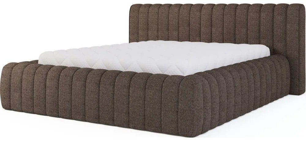 Barna kárpitozott ágyneműtartós franciaágy ágyráccsal 160x200 cm Carilla – ELTAP