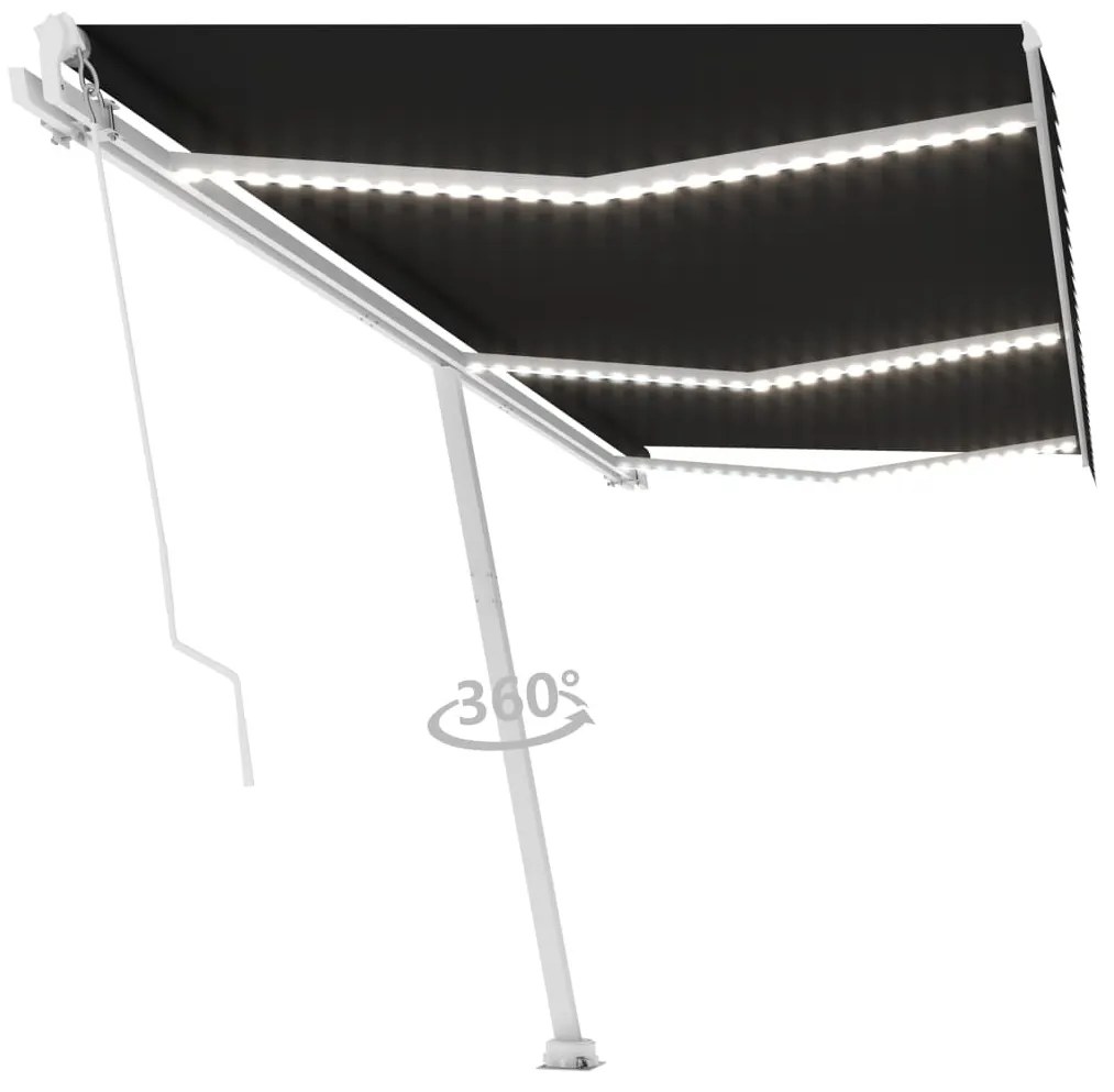Antracitszürke kézzel behúzható LED-es napellenző 600x300 cm