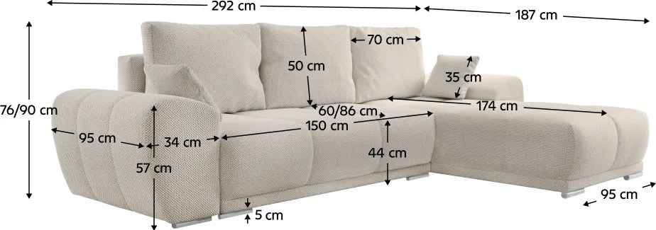 Univerzális ülőgarnitúra, krémszínű, KERIM ROH