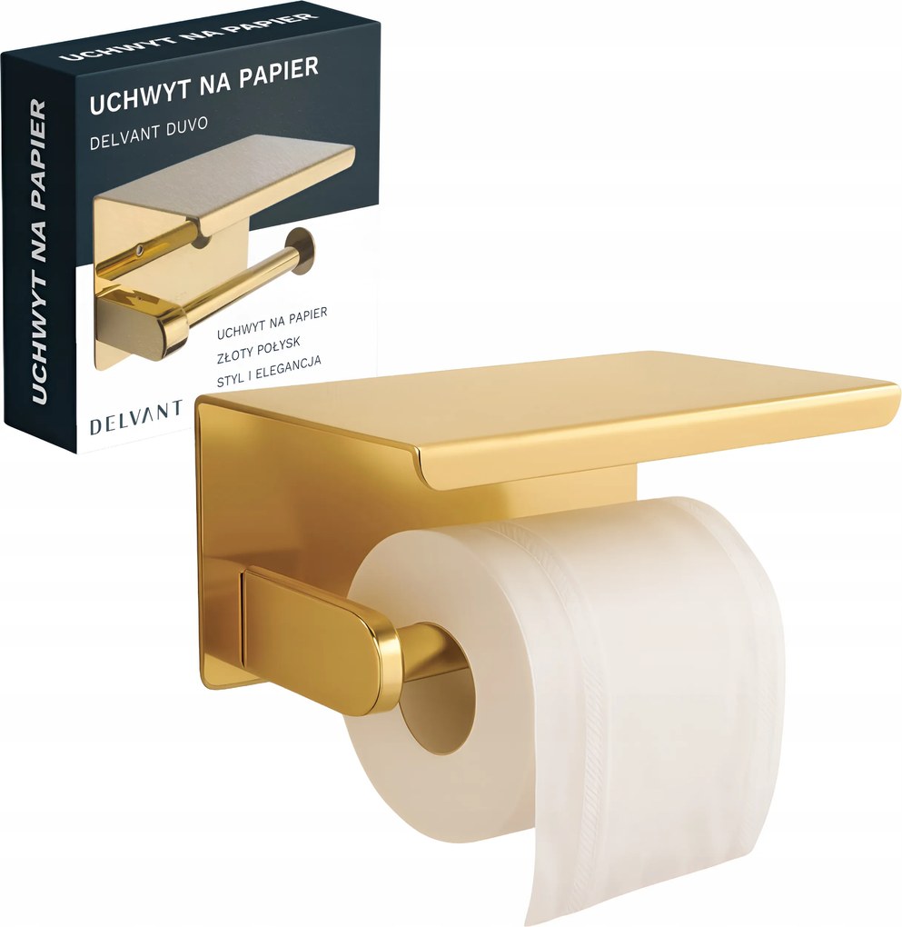 Wc-papír Tartó Polccal Fém Fürdőszobai Delvant Duvo Arany