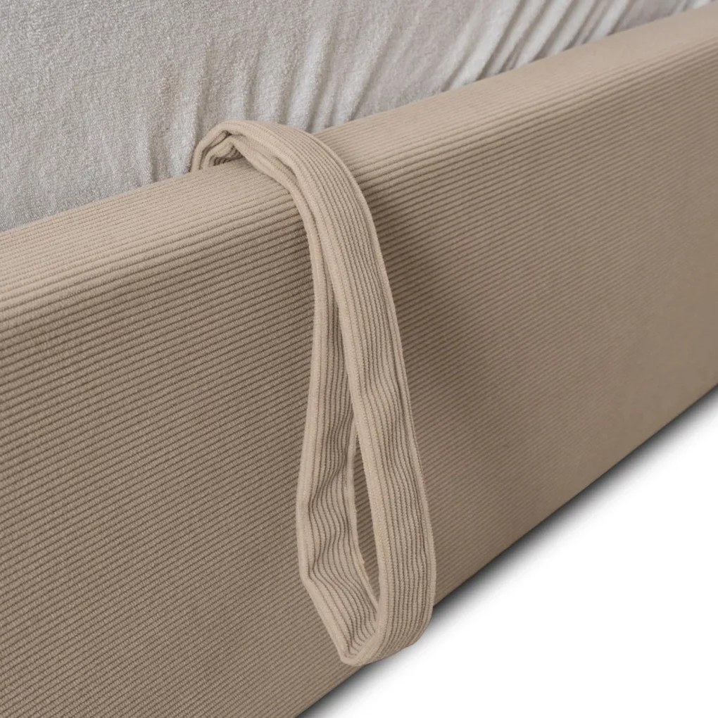 MARSYLIA 140x200-as franciaágy, bézs kordbársony, ágyneműtartóval