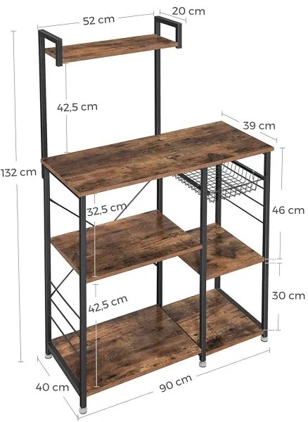 MARGE konyhai polcos állvány, barna/fekete