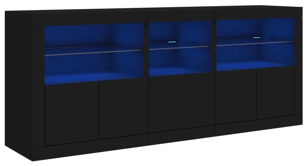 fekete tálalószekrény LED-világítással 162 x 37 x 67 cm