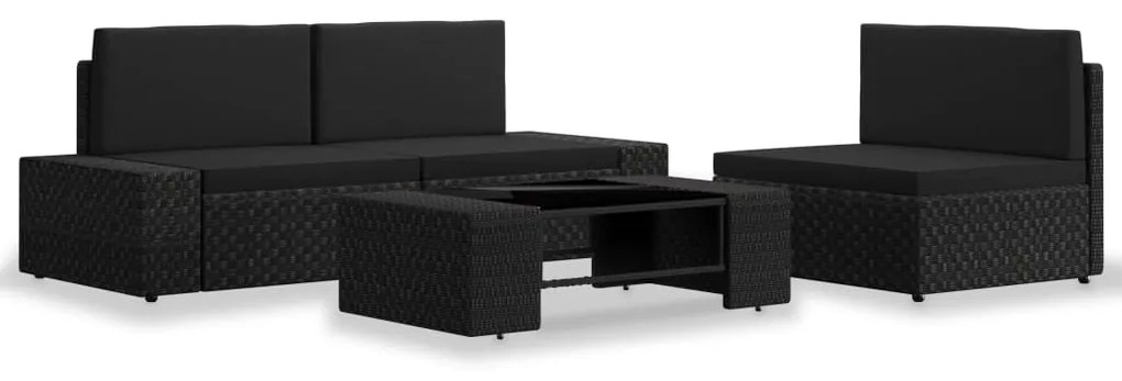 vidaXL 4 részes fekete polyrattan kerti ülőgarnitúra