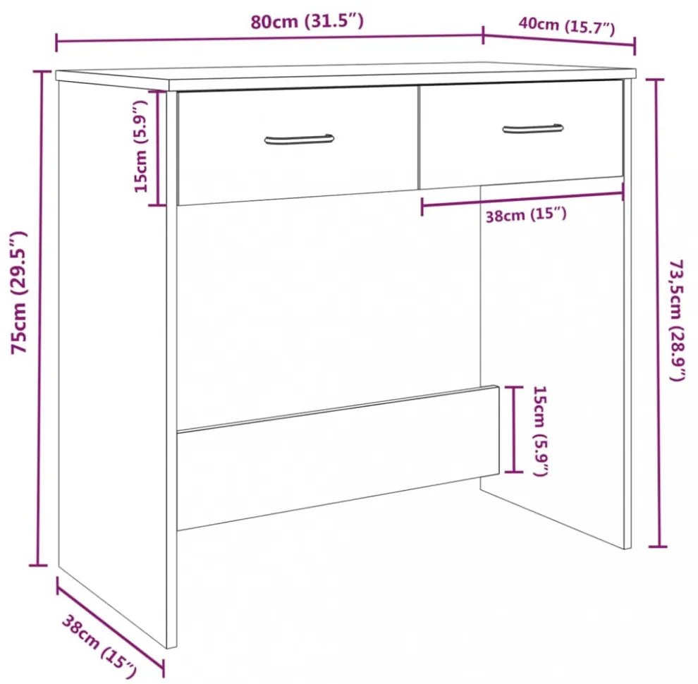 vidaXL barna tölgy színű szerelt fa íróasztal 80 x 40 x 75 cm