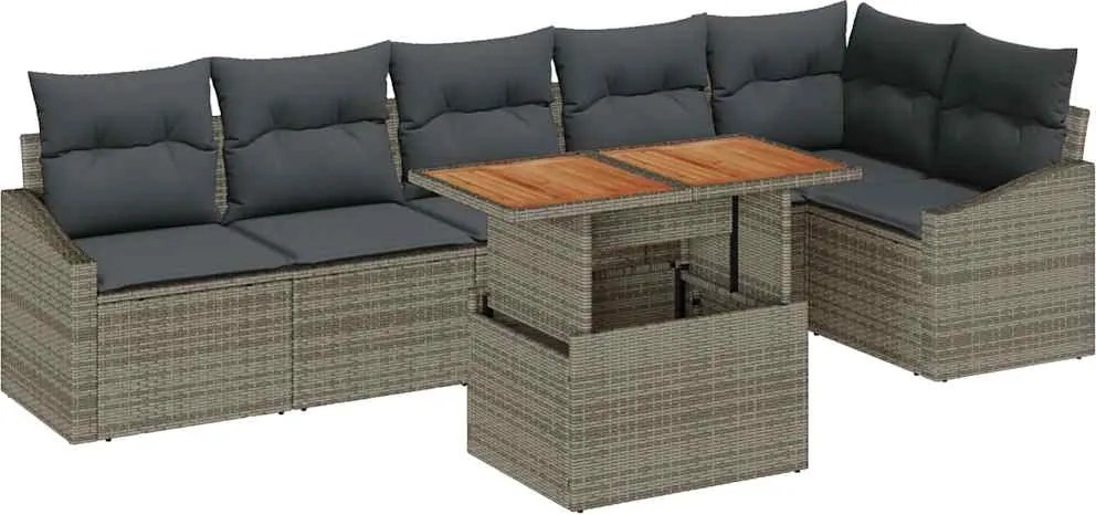 vidaXL Kert étkező szett párnával 7 pcs Szürke és Barna