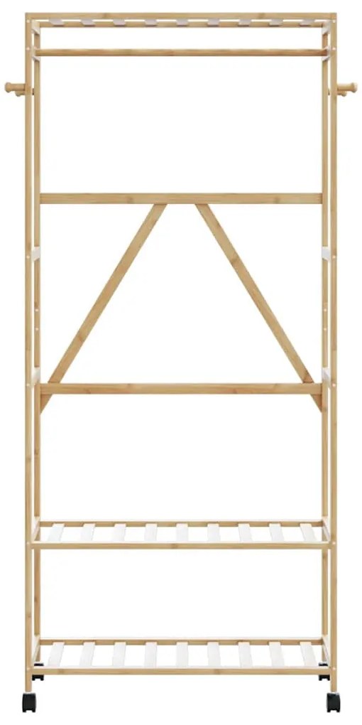 bambusz ruhaállvány polcokkal és kerekekkel 90x40x179,5 cm