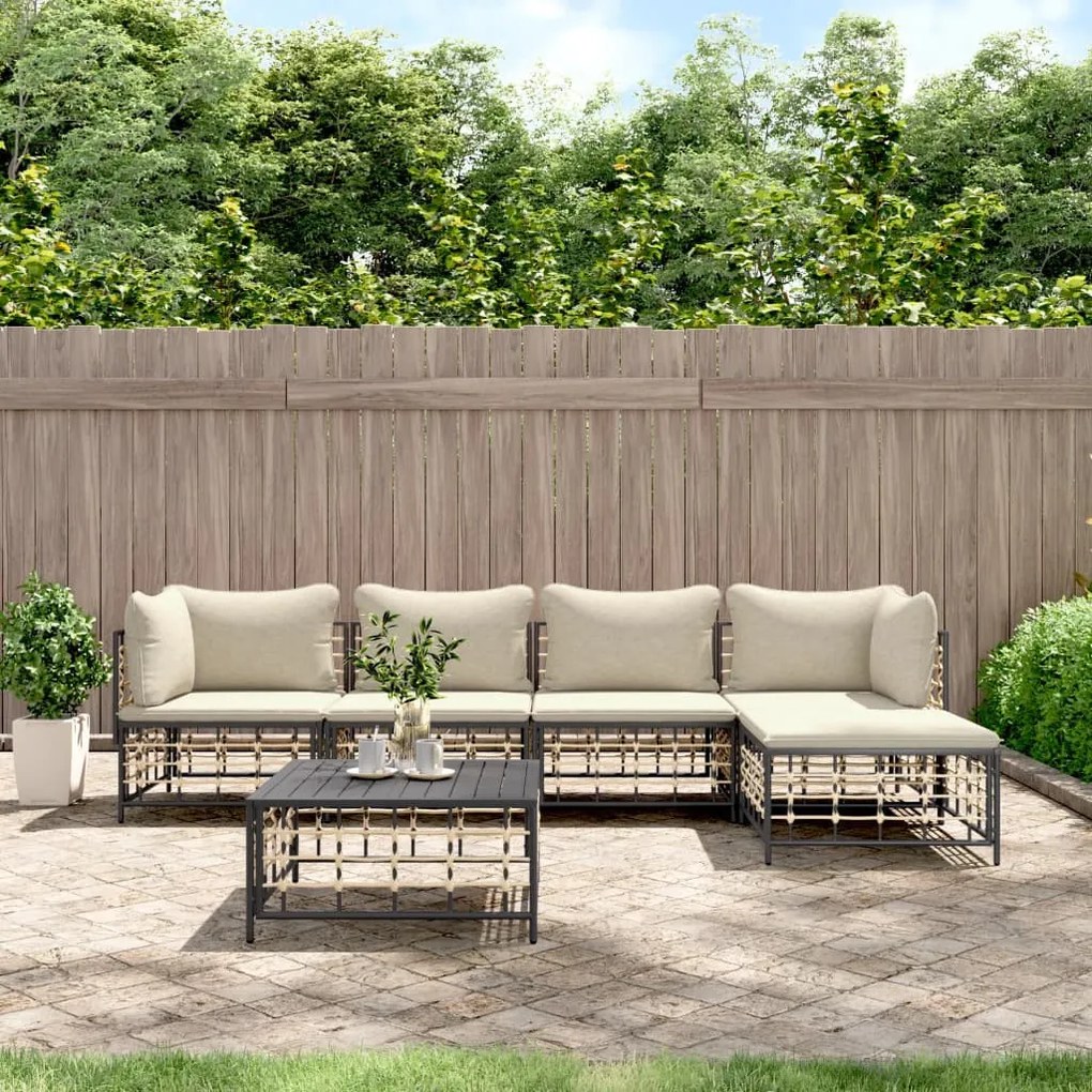 6 részes antracitszürke polyrattan kerti ülőgarnitúra párnákkal