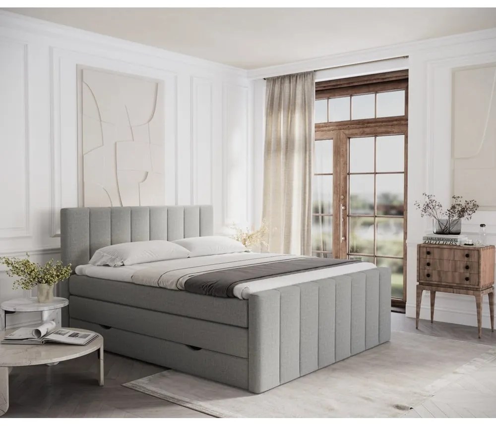 Világosszürke ágyneműtartós boxspring ágy 200x200 cm Ruby – Maison de Rêve