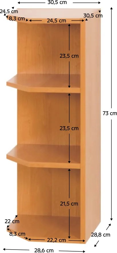 Konyhaszekrény, sarok, felső, balos, éger, LORA MDF NEW KLASIK W30N