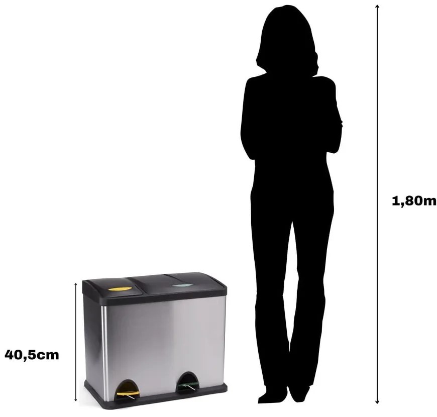 Matt ezüstszínű acél szelektív pedálos szemetes 18+8 l Tri Selectif – MSV