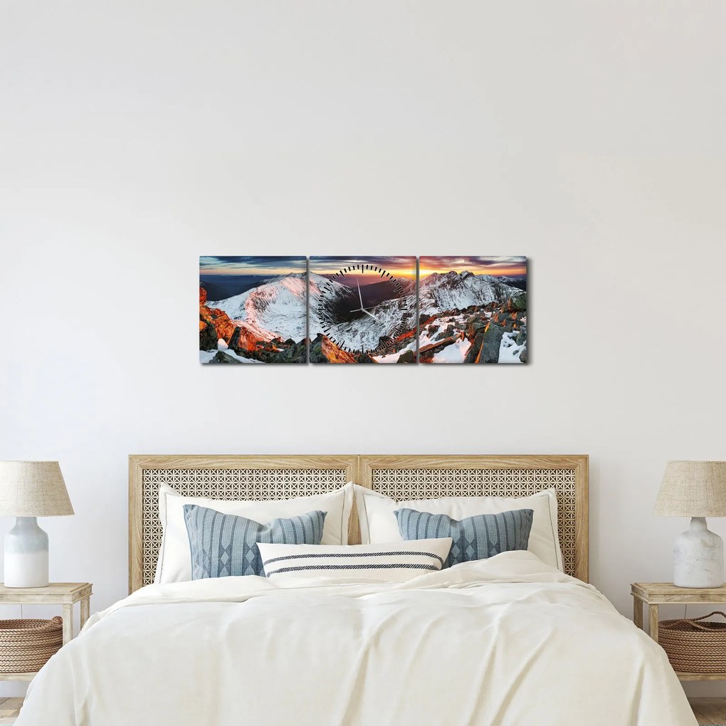Kép - Téli hegyi panoráma (órával) (90x30 cm)