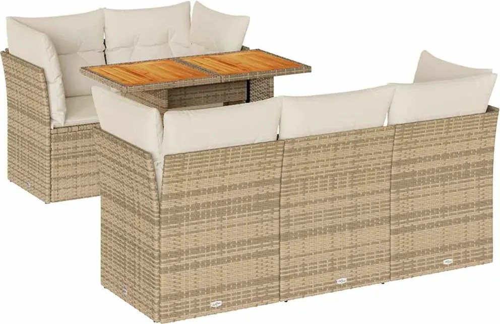 vidaXL 6 részes bézs polyrattan kerti ülőgarnitúra párnával