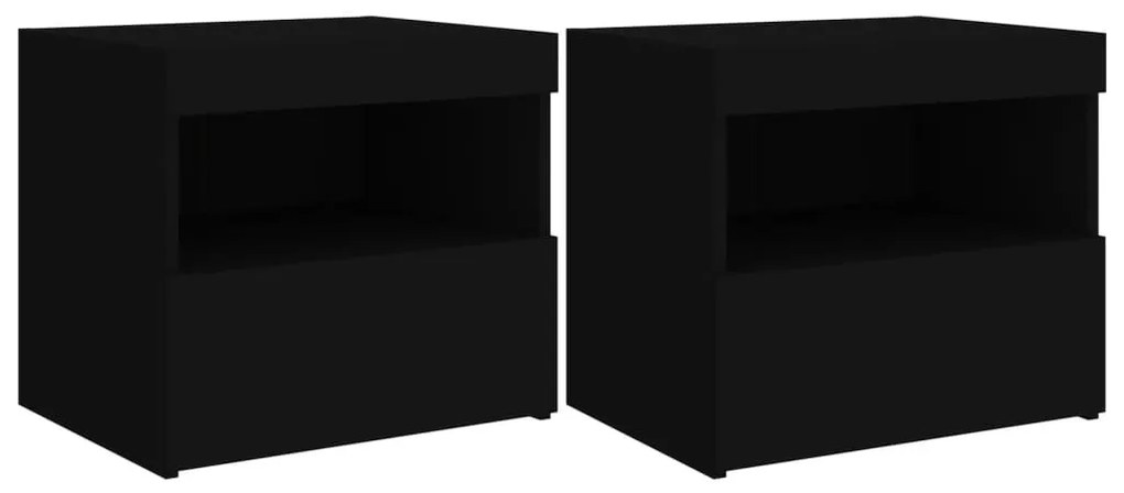 2 db fekete műfa éjjeliszekrény LED-fényekkel 50x40x45 cm